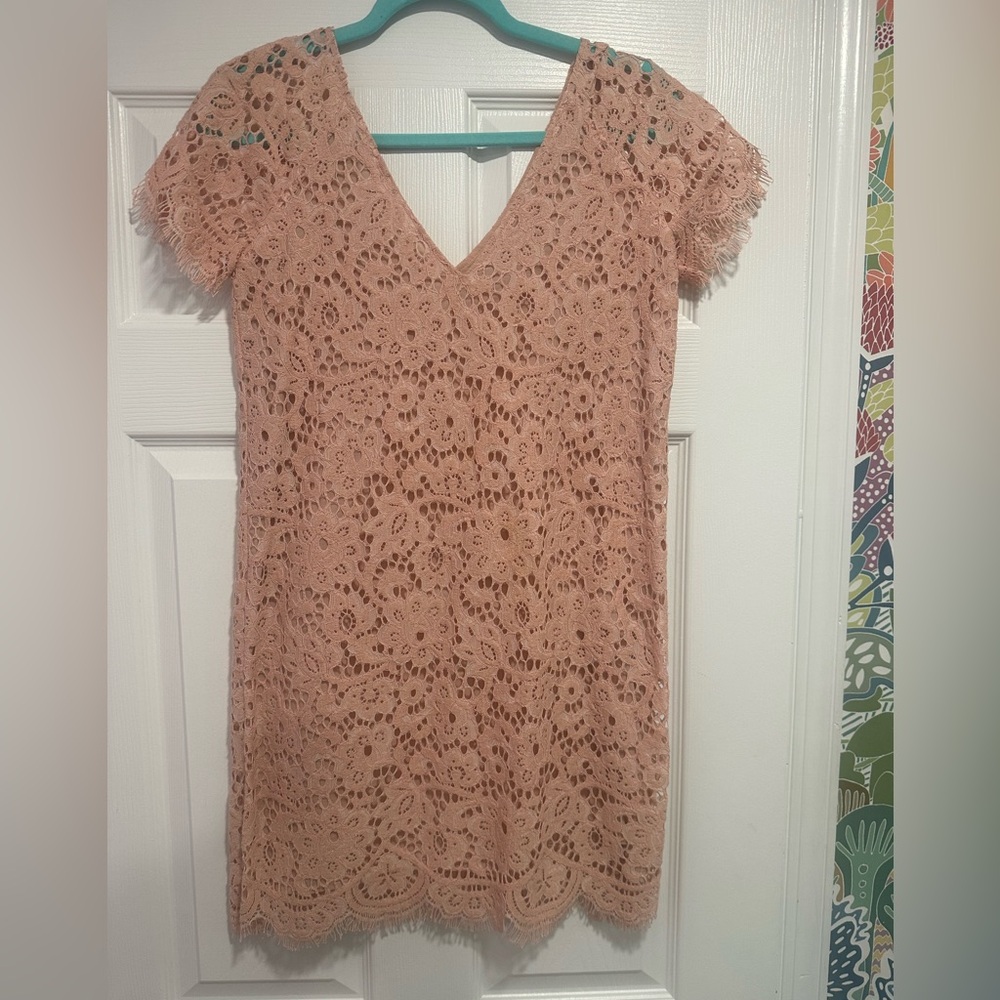 BB Dakota Trista v-neck floral lace pink mini shift dress, XS spring girly